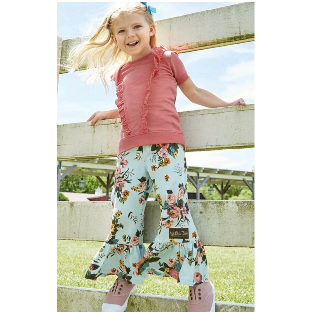 Matilda Jane Floral Ruffle Bell Bottom Pants‎ Girls Size 2 Wonderment Special